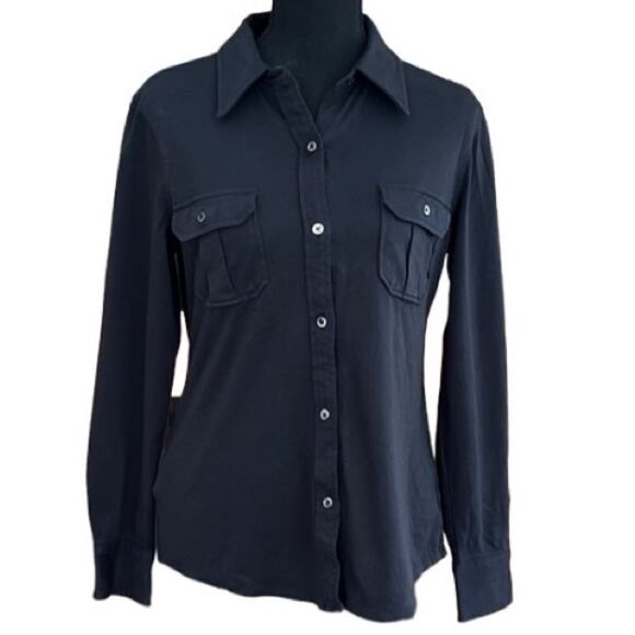 LL Bean 100% cotton black long sleeved button front shirt, size S. - Picture 1 of 6